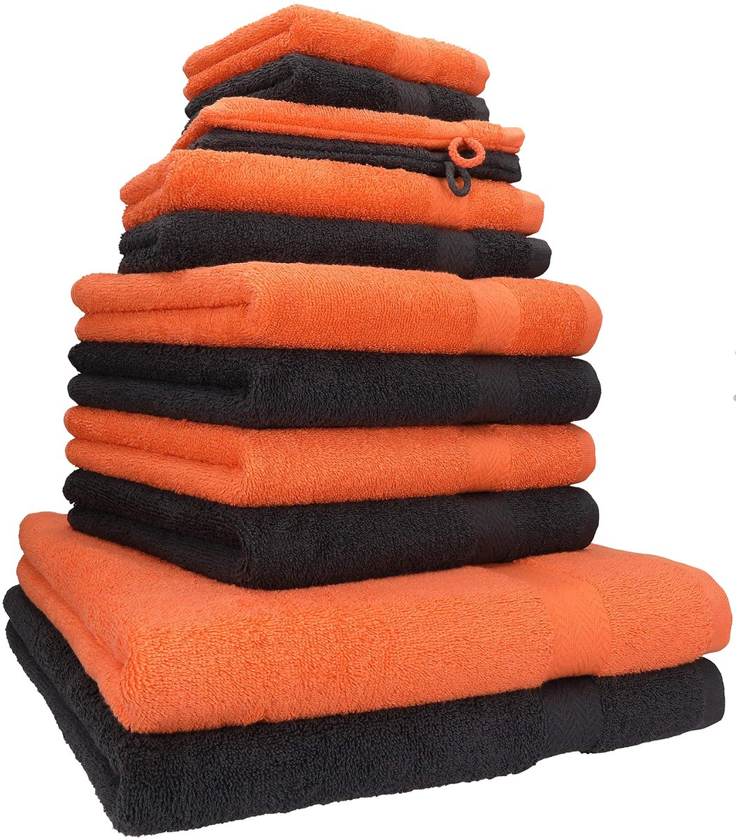 Azomor® Complete Set Zachte Katoenen Handdoeken in Bloedoranje en Grafiet