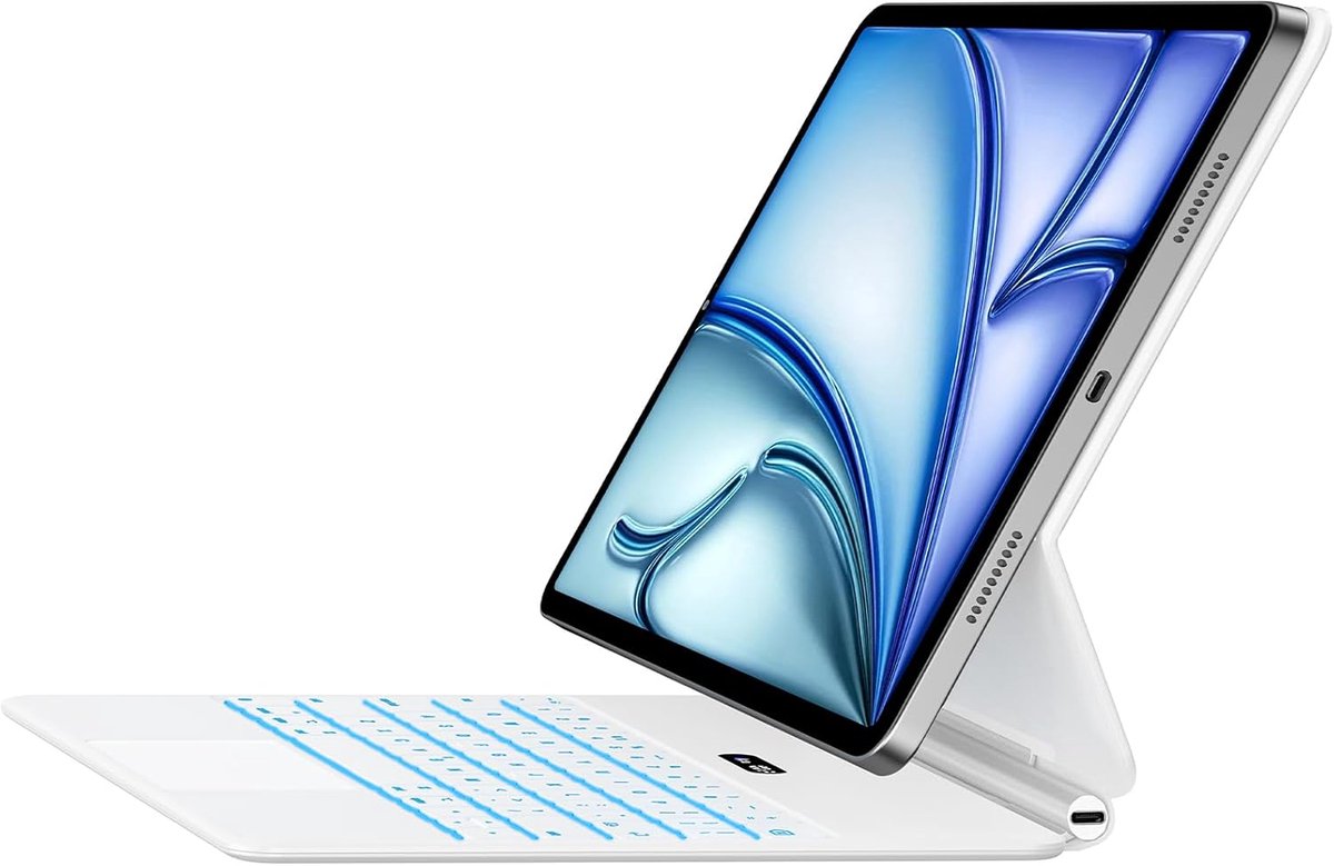 Namajunas - Tablet toetsenbord - Toetsenbordhoes geschikt voor iPad Air 11-inch (M3 2025 / M2 2024) Ipad Air 4/5 10.9 & Pro 11 (2018-2022) - 7-kleuren achtergrondverlichting - Multi-Touch Trackpad - Penhouder - Case - Wit