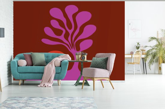 Behang - Fotobehang Boom - Paars - Cirkel - Vloeiend - Breedte 375 cm x hoogte 300 cm