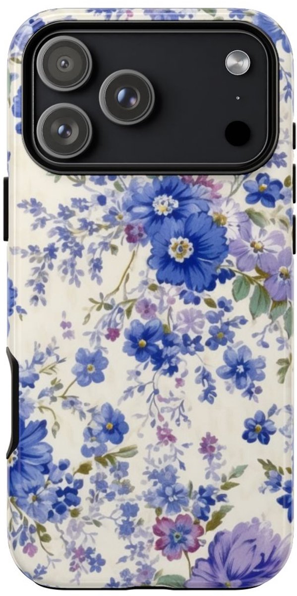 Blauw-Paars Bloemenpatroon – Telefoonhoesje Geschikt voor iPhone 17 Pro Max