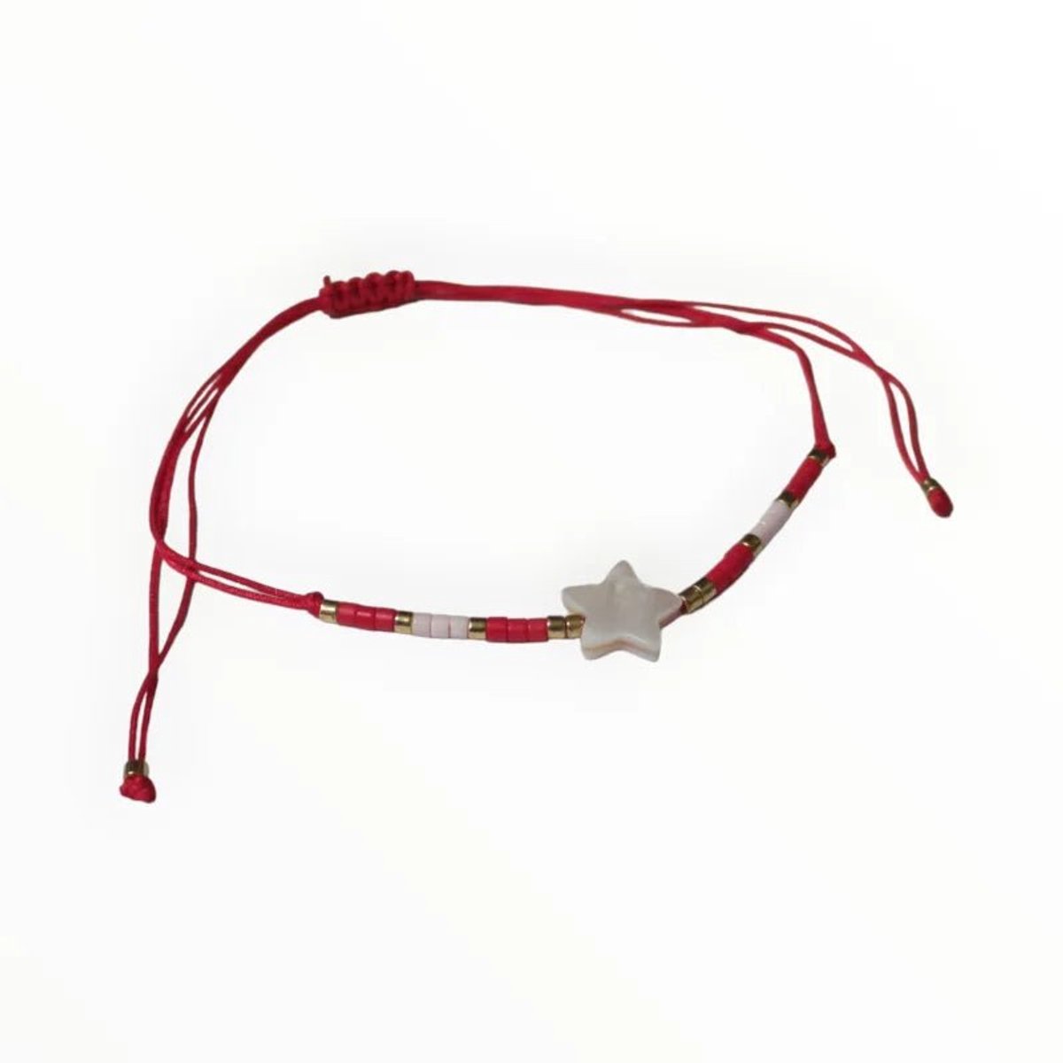 Aramat Jewels | Armbanden | Verstelbare Kralen Armband Met Ster En Schelp | Rood | |2mm | Metaal | Kinderen, Volwassenen | Verkleurd niet