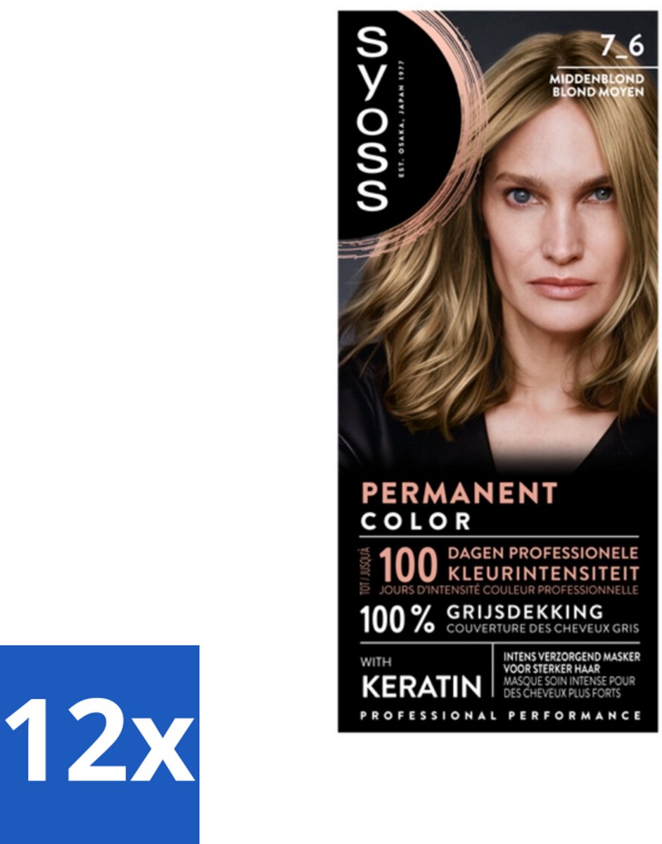 12 x SYOSS - Coloration 7-6 Middenblond - Haarverf - Grijsdekking - Vermindert Haarbreuk - Permanente Haarkleuring - Haarkleur - Grijsdekking - Keratine - Haarkleur Intensief
