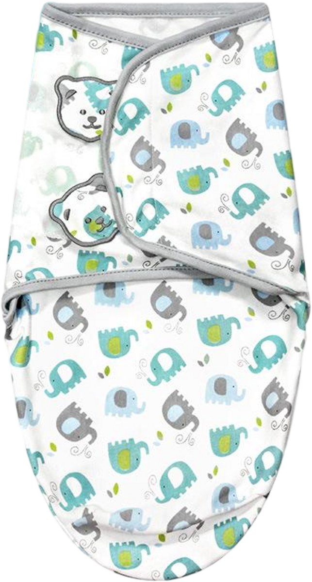 Image of 1-Pack Baby Swaddle Blanket - Geschikt voor pasgeborenen van 2-6 maanden - Swaddle Blanket Gemaakt van 100% Katoen - Verstelbare Slaapzakdeken-Blauwgrijze olifant met een berenkop