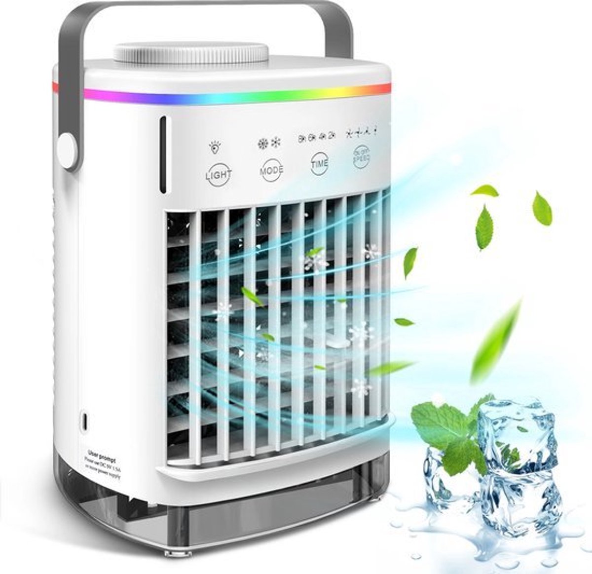 Mobiele airco zonder afvoerslang - 3-in-1 - Ventilator - Voor Slaapkamer & Woonkamer - 4 Snelheden - Airconditioning - Draagbare Aircooler - LED Verlichting