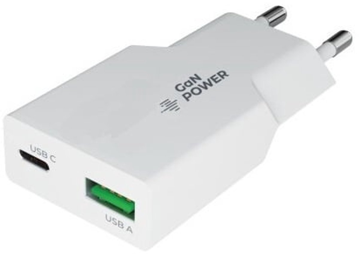 OneOne 30W snellader met 2 poorten. USB C en USB A. Platte GAN Quick Charge lader. PD PPS oplader adapter past op Apple iPhone 15, 15 Plus, 15 Pro, 15 Pro Max, iPhone 16, 16e, 16 Plus, 16 Pro, 16 Pro Max, iPhone 17, 17 Air, 17 Pro, 17 Ultra