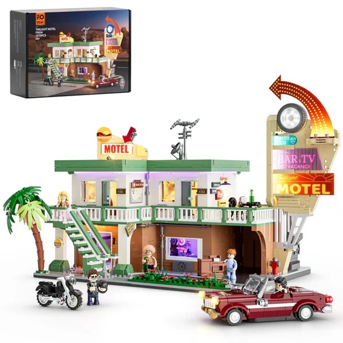 Lumibricks Twilight Motel Bouwpakket - Met LED verlichting - Miniatuur huisjes - DIY modelbouw met 1970 bouwstenen - Bouwpakketten volwassenen - Bouwdoos F9054