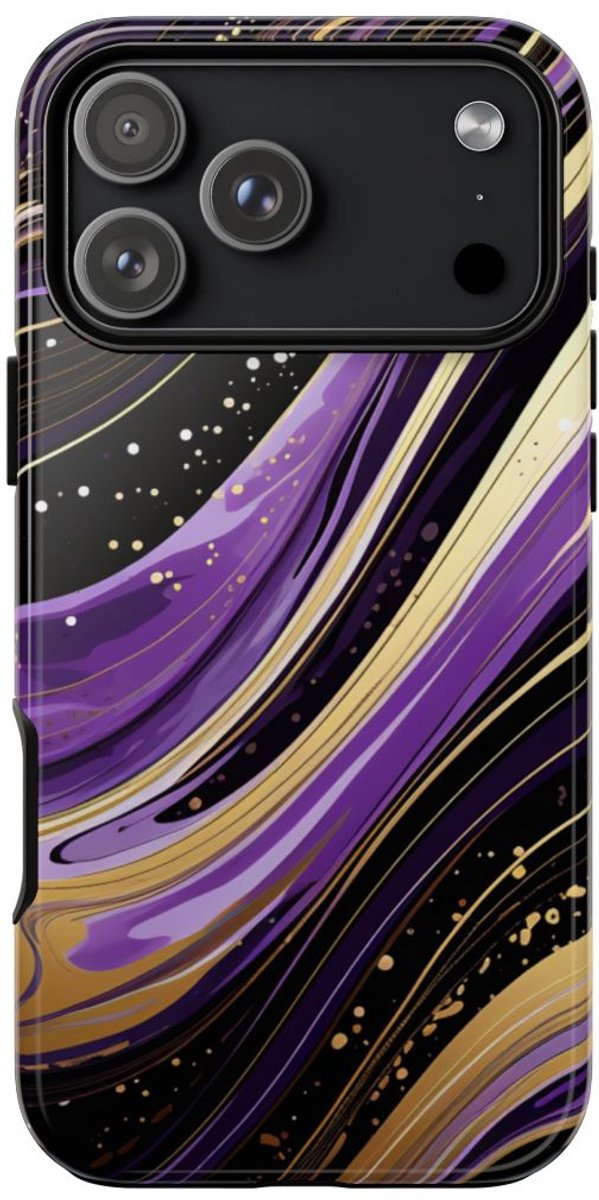Paarse en Gouden Abstracte Krullen – Telefoonhoesje Geschikt voor iPhone 17 Pro Max