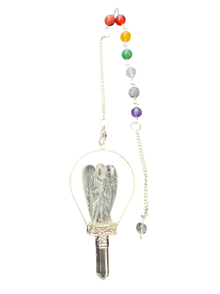Pendel - bergkristal - engel - edelsteen pendel - chakra ketting - 29 cm
