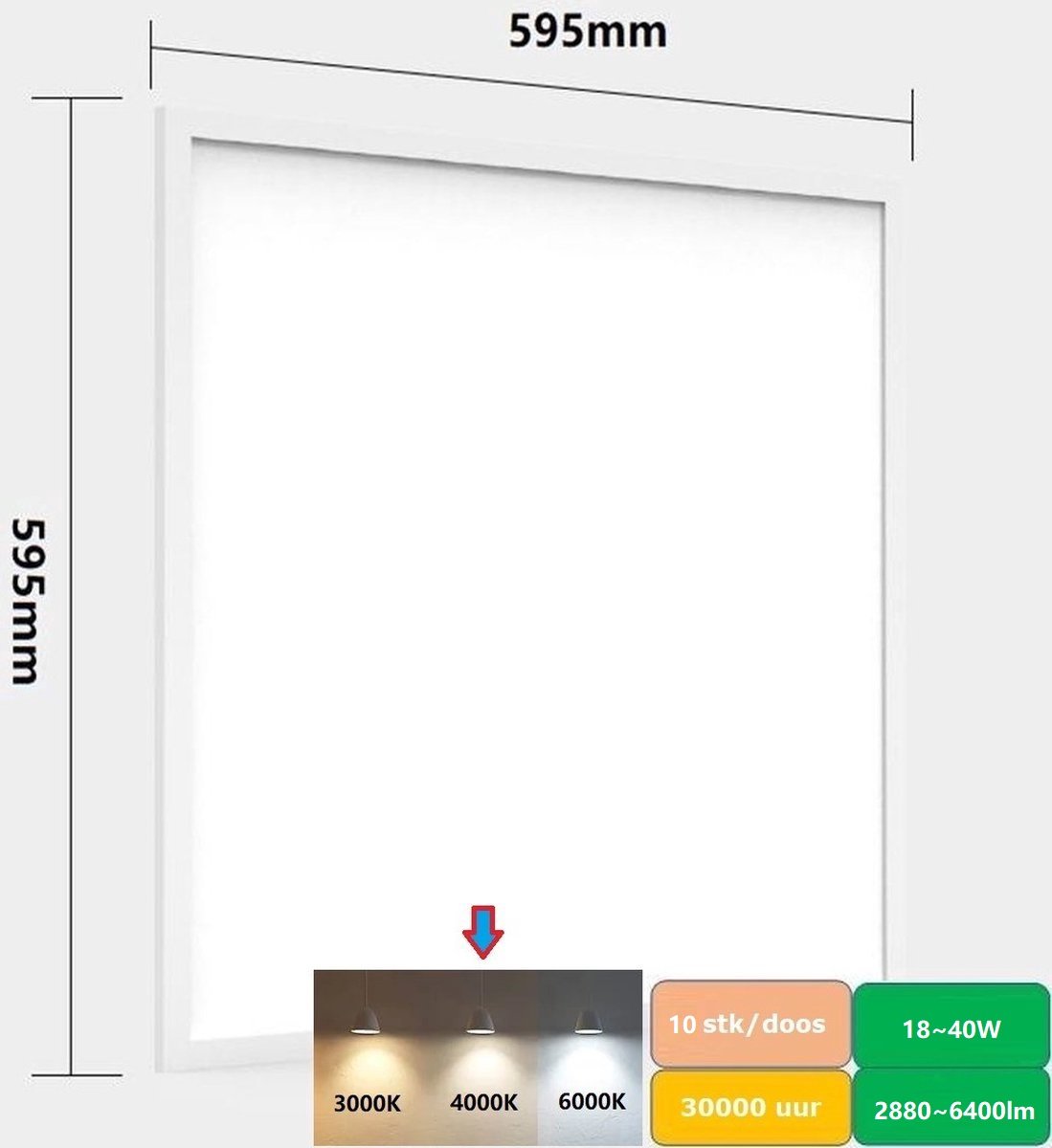 8pcs - LED paneel 60x60 cm, 4000k (neutraal wit), 13~42w, 2080~6720lm UGR<19