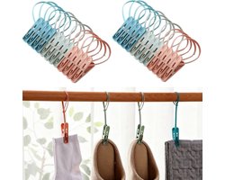 24 stuks - Wasknijpers - Kleine mini wasknijpers - Winddichte wasknijpers - Met kunststof touwtje - Winddicht - Om kleding op te hangen - Blauw, groen en roze - Geschikt voor handdoeken, sokken en ondergoed