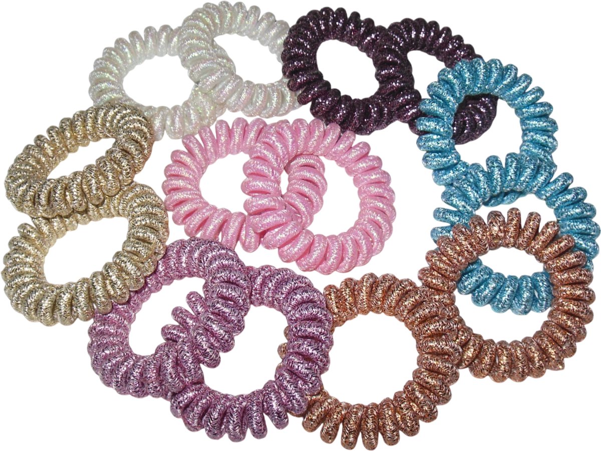 Kabelelastiek klein glitter diverse kleuren set van 14 stuks.