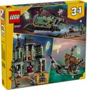 Arrière de la boîte LEGO Creator 3-en-1 Manoir Hanté montrant le manoir, le train fantôme et le bateau fantôme.