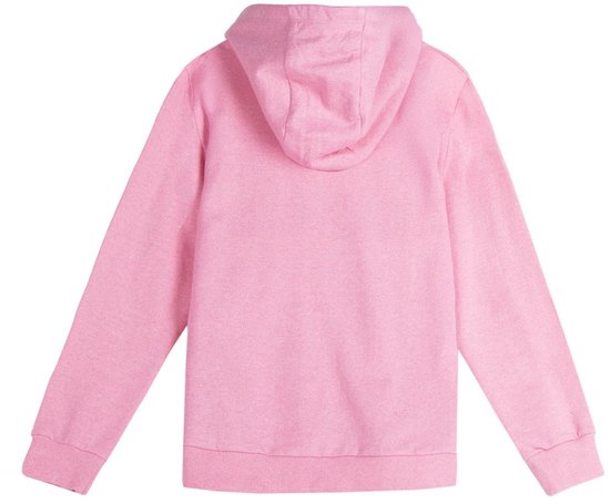 Achterkant van een roze capuchontrui.