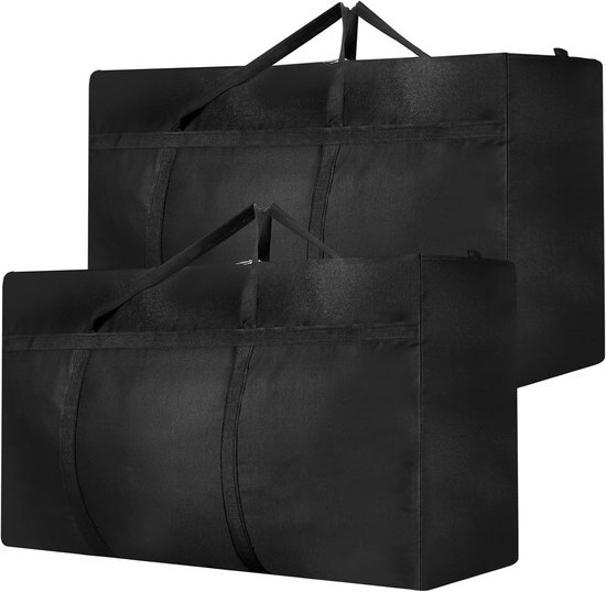 Deux grands sacs de rangement noirs de 120L sur fond blanc.