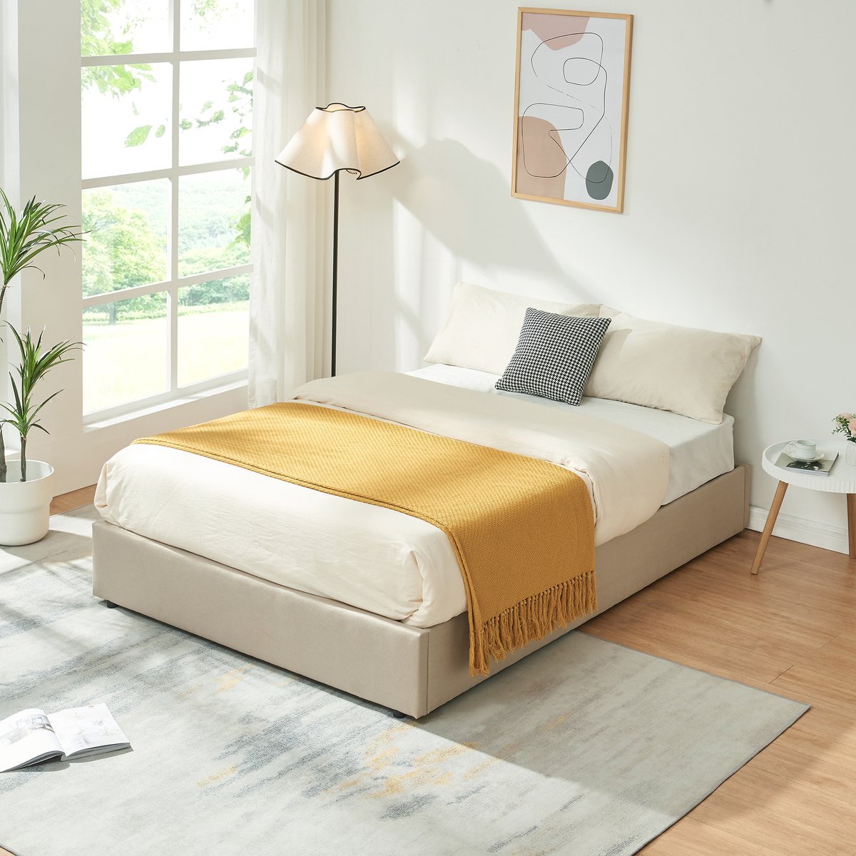 en.casa Tweepersoonsbed Nola met bedbodem linnen 200x140 cm beige [en.casa]