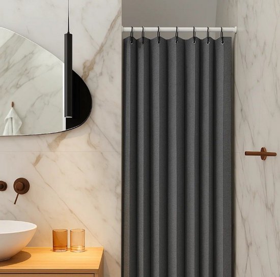 Shower-Ease vouwbaar douchegordijn – grijs – 180×200 cm – magnetisch