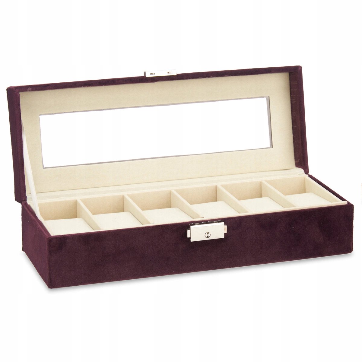 Elegante Bordo Horlogedoos met Glazen Deksel - 30cm