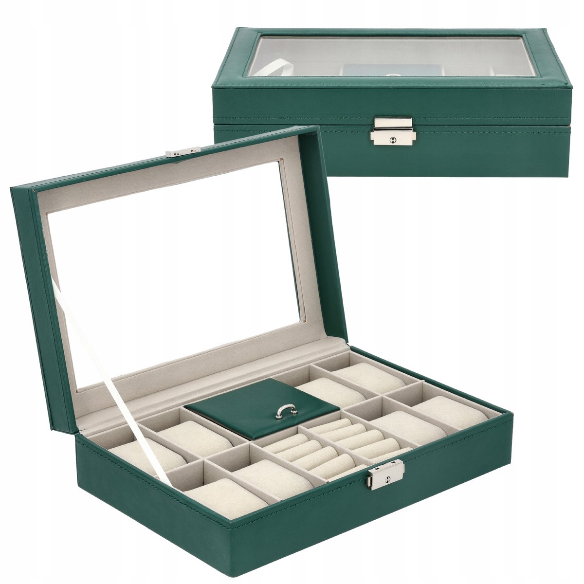 Luxe Horloge Sieraden Organizer - 8 Vakken, Glazen Deksel