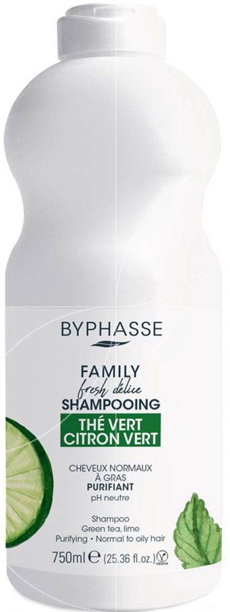 3x 750 ml Zuiverende Shampoo Byphasse Family Fresh Delice Limoen Vet Haar Groene Thee