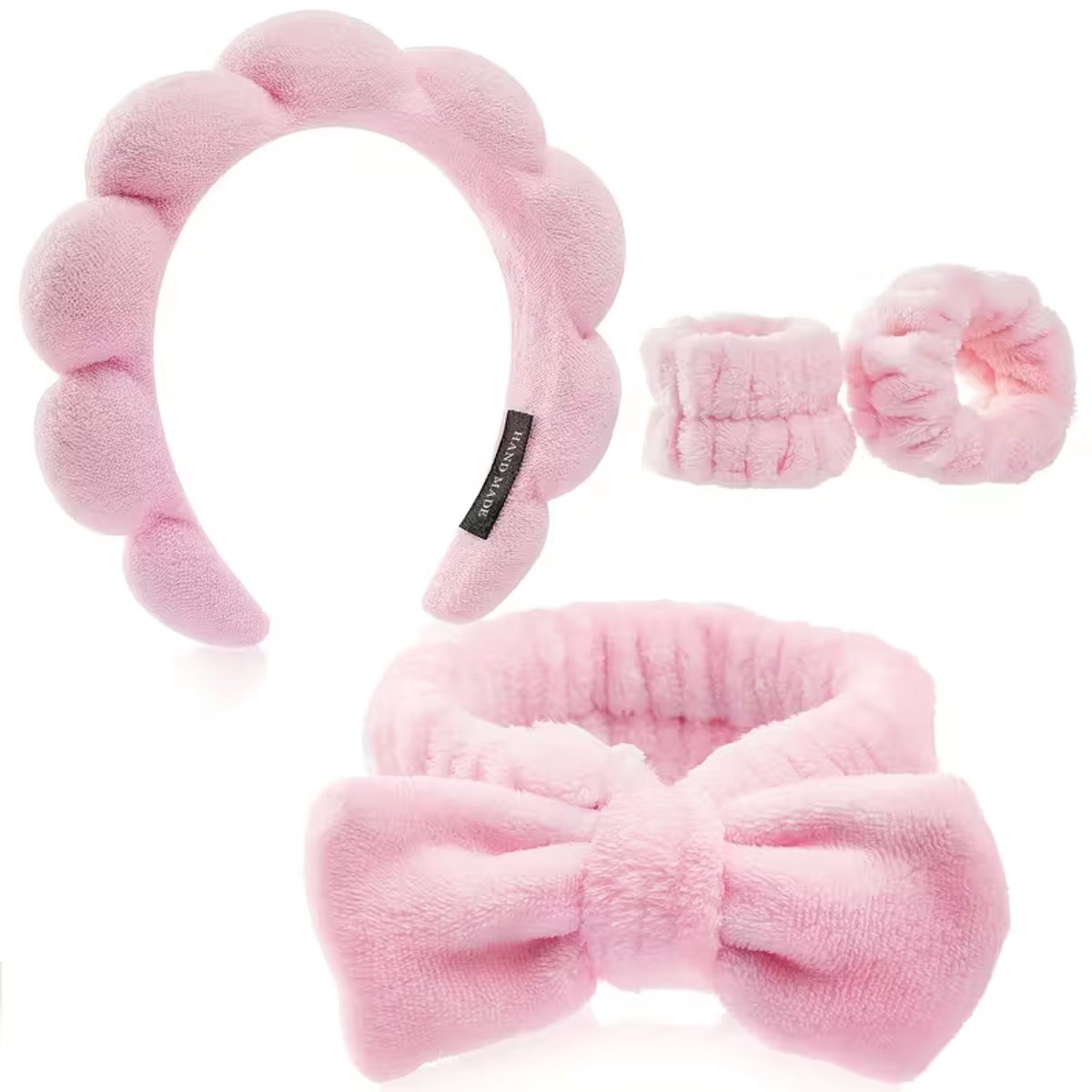 GEAR3000® haarband make up - polsbandjes - skincare wasbandjes - waterabsorberend - 4-delig roze
