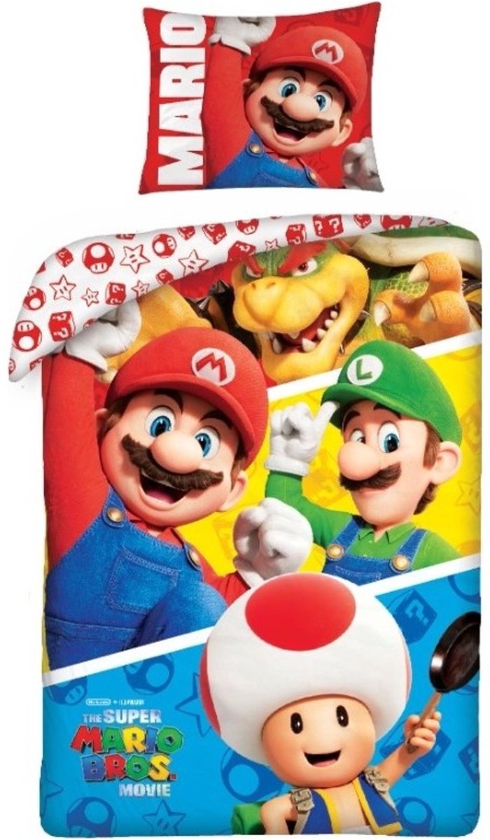 Super Mario - Dekbedovertrek - Eenpersoon - 140x200Cm - Kussensloop 65x65Cm.