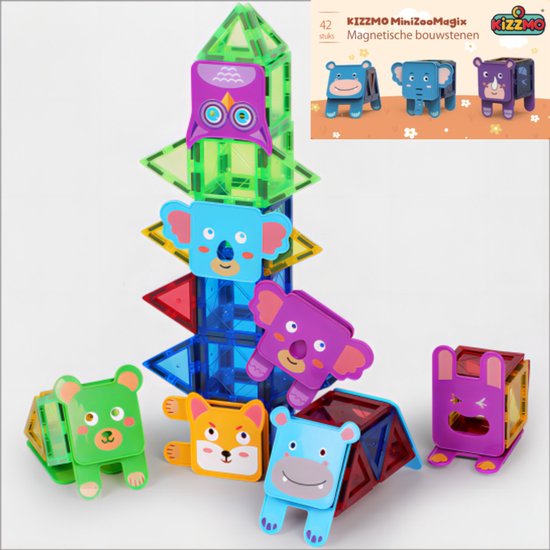 Magnetic Tiles - 42 delige Bouwset - Magna Tiles - Educatief Speelgoed - Creatief Magnetisch Speelgoed - Montessori Speelgoed - Magnetische Bouwblokken - Speelgoed Kinderen - Kizzmo ® MiniZooMagic