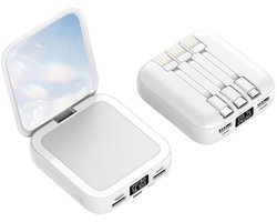 Powerbank 10.000 mAh – Wit – Met ingebouwde kabels & display – Draagbare oplader / externe batterij voor smartphone & tablet