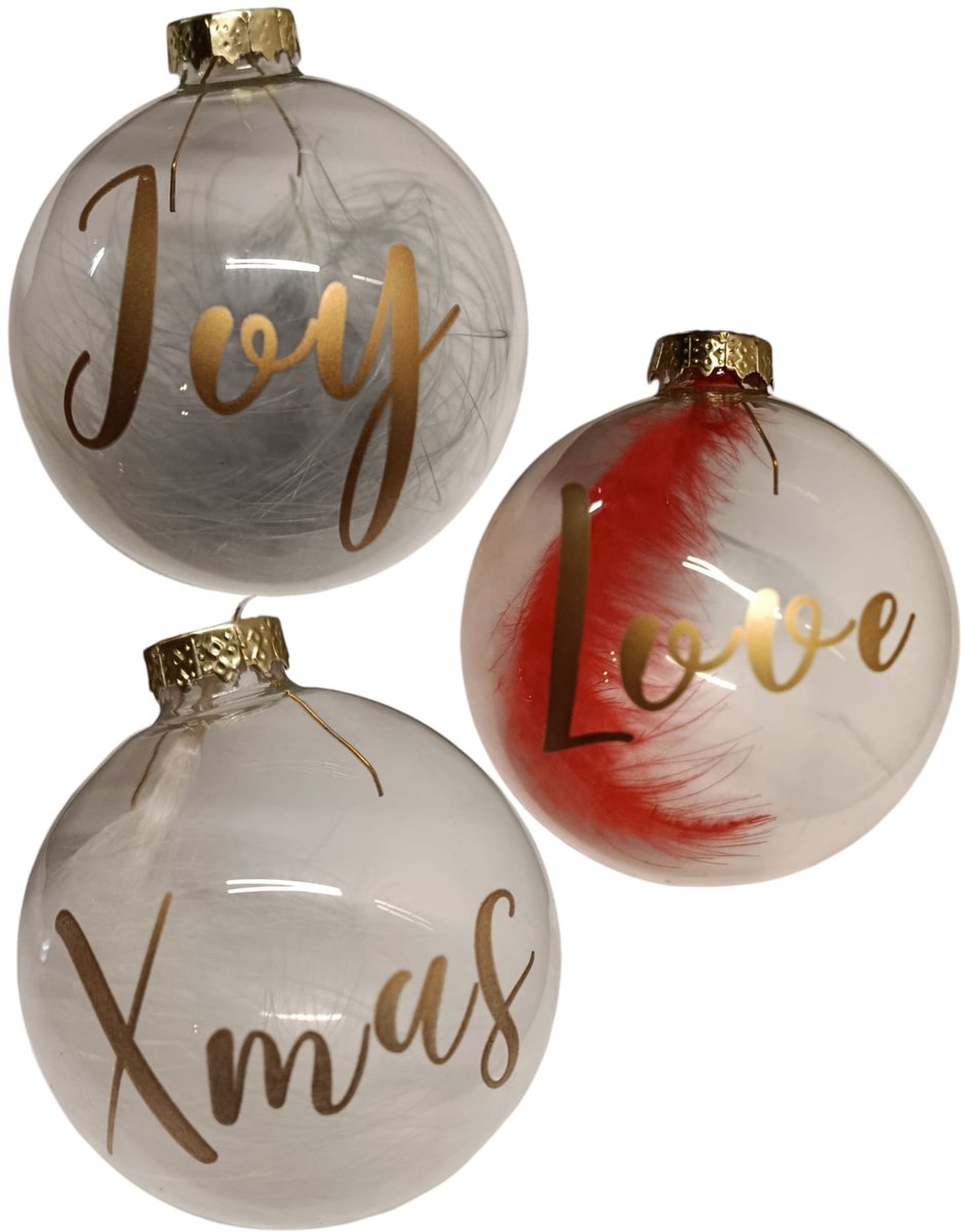 kerstballen set glas x mas love and joy