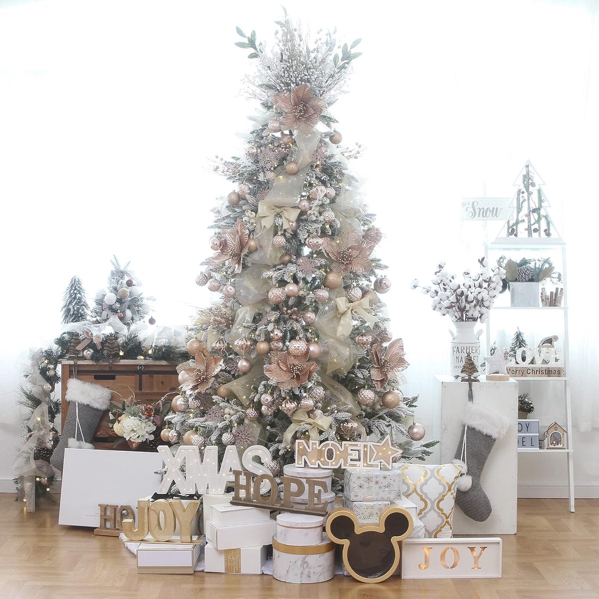 41 onbreekbare kerstballen van 40 mm met touwtjes, roze kunststof hangdecoraties voor kerstboom