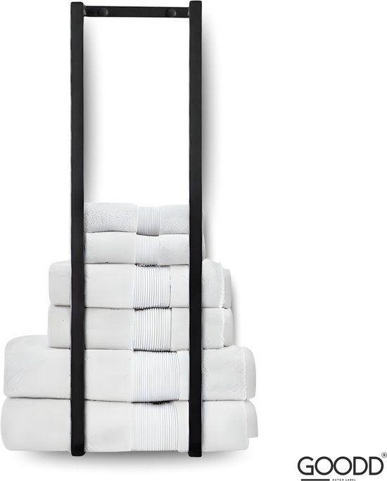 GOODD® - Handdoekrek - Handdoekhouder - Zwart - 70 cm plakken of boren