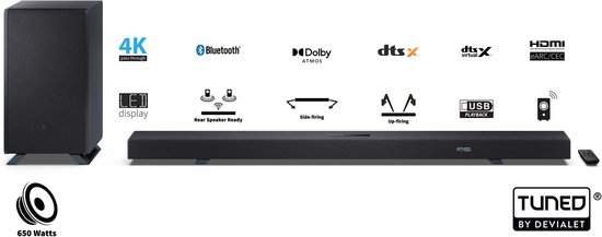 Sharp HT-SBW55121 - 5.1.2 Dolby Atmos soundbar met draadloze subwoofer - Q-series - zwart van Sharp — afbeelding 2