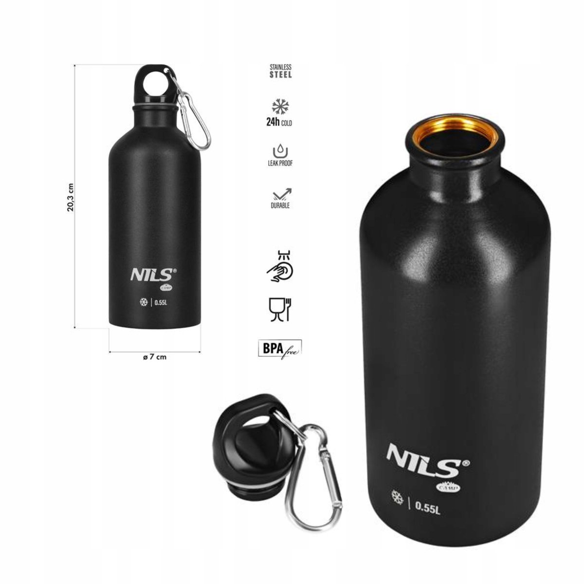 Nils Camp Thermosfles 550ml Zwart - Lekvrij & Duurzaam