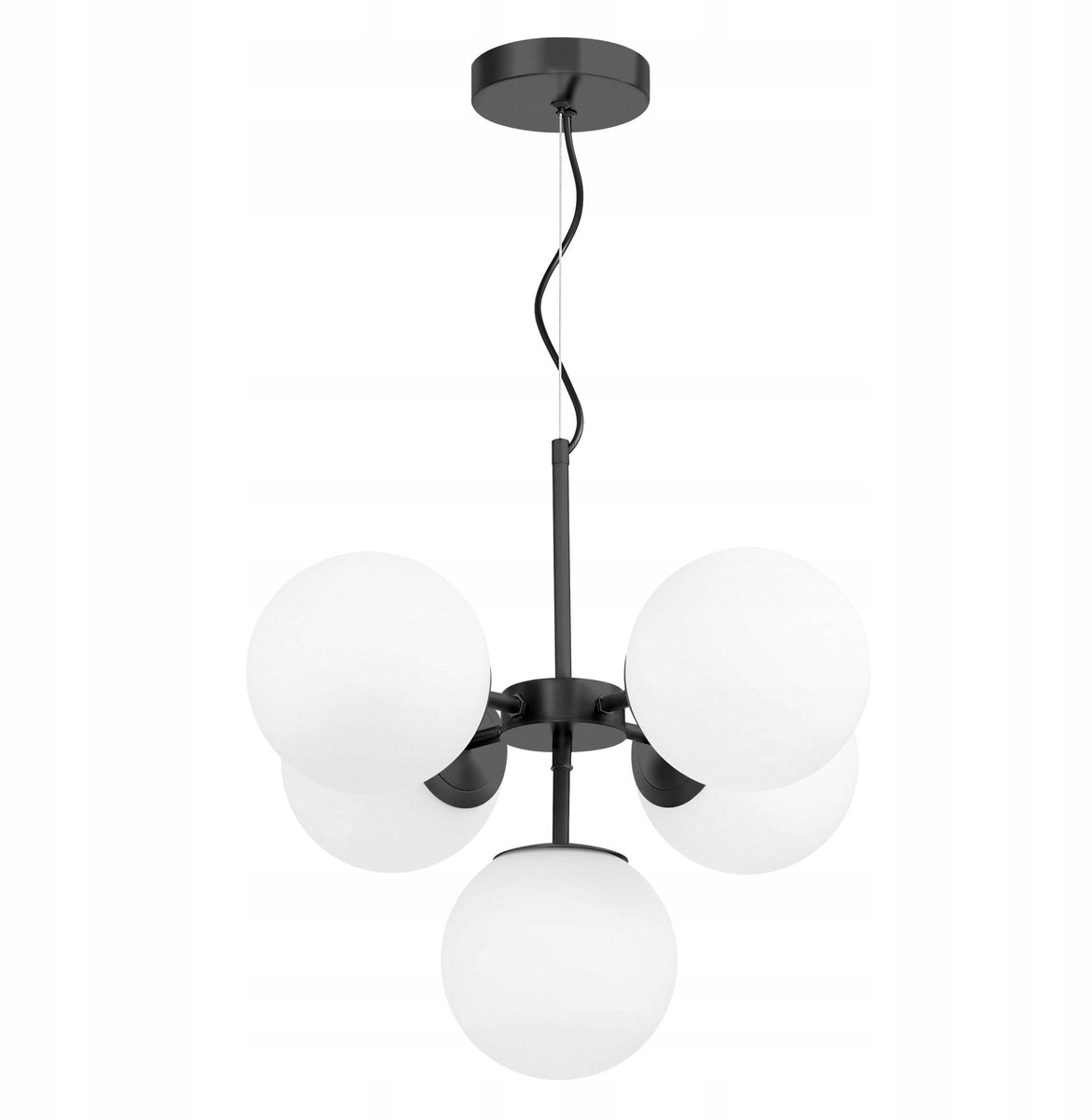 Lumina Deco Stelvio Zwarte Hanglamp met Wit Glazen Schaal - 5xE27