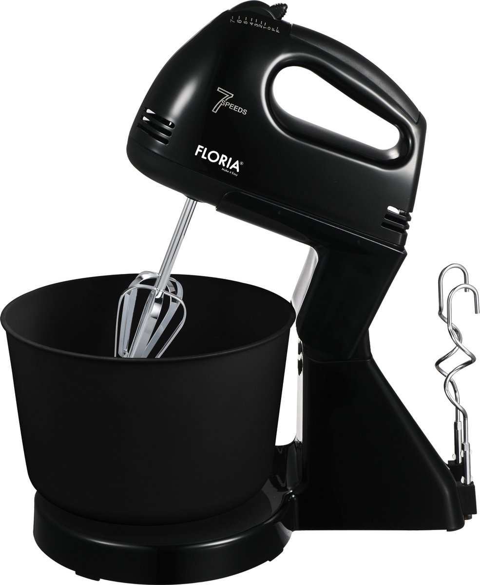 Floria Handmixer met Mengkom - Elektrische Mixer - Keukenmachine met 7 snelheden – Zwart