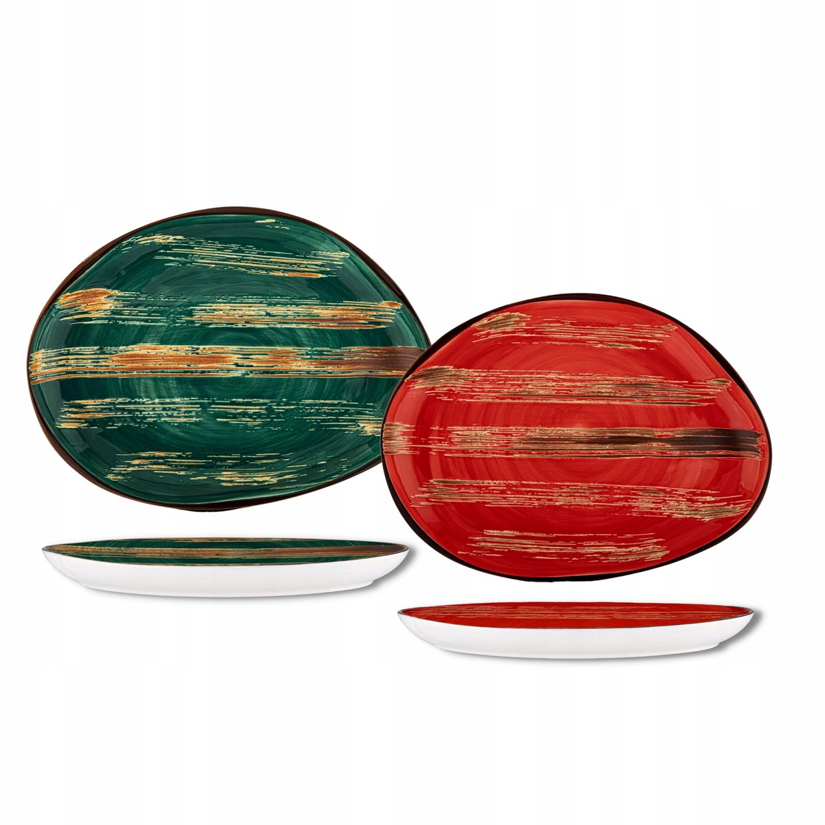 Wilmax ColorBoom Ovale Borden Set Rood Groen Porselein 33 cm