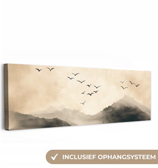Tableau sur toile 150x50 cm - Décoration murale exclusive Paysage - Japandi - oiseau - Décoration murale salon - Décoration chambre à coucher - Accessoires de chambre - Tableaux sur toile