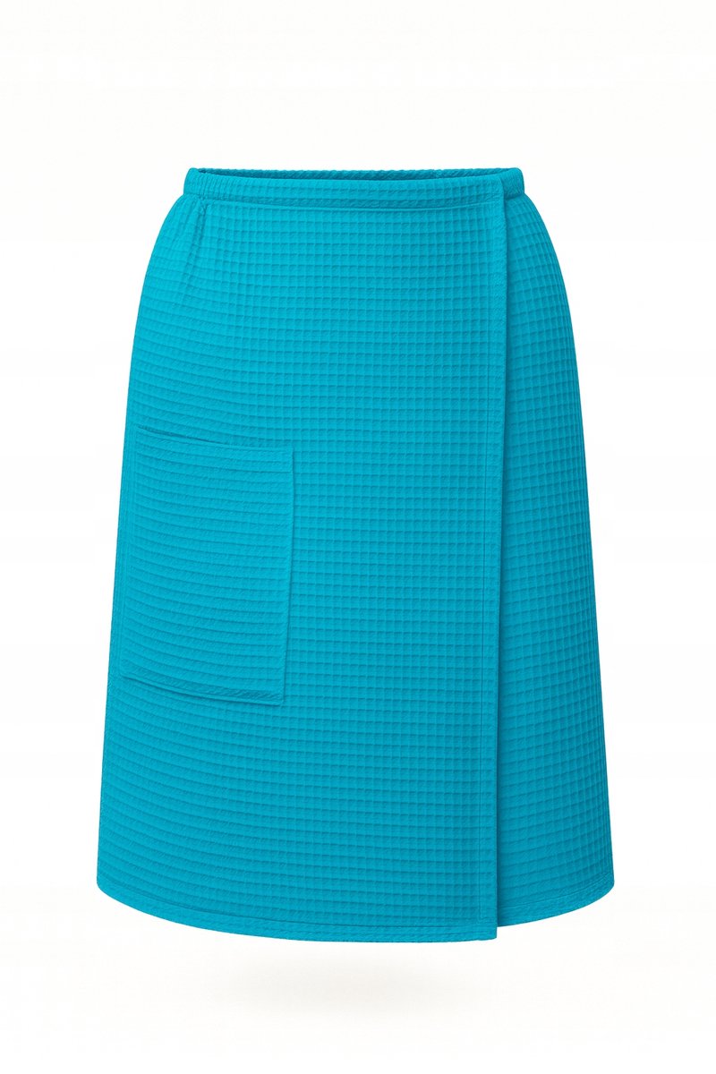 VitalHome Wafel Kilt Sauna Pareo Blauw 80x140cm met Klittenband & Zak