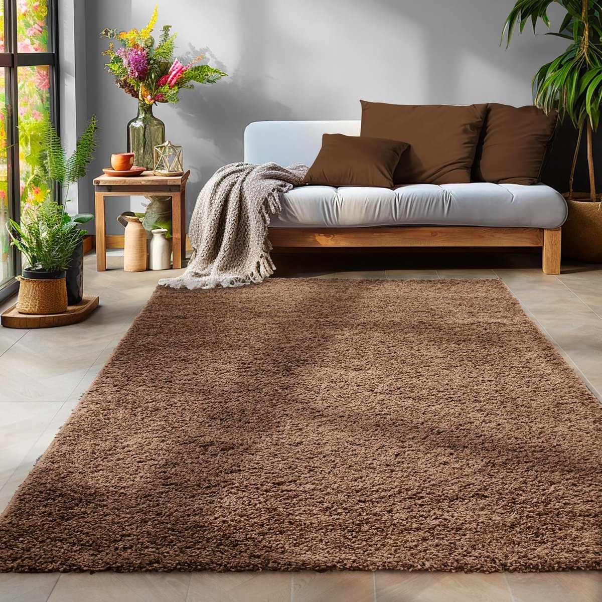 Muratap Basic Shaggy vloerkleed Bruin Hoogpolig- 300x400 CM