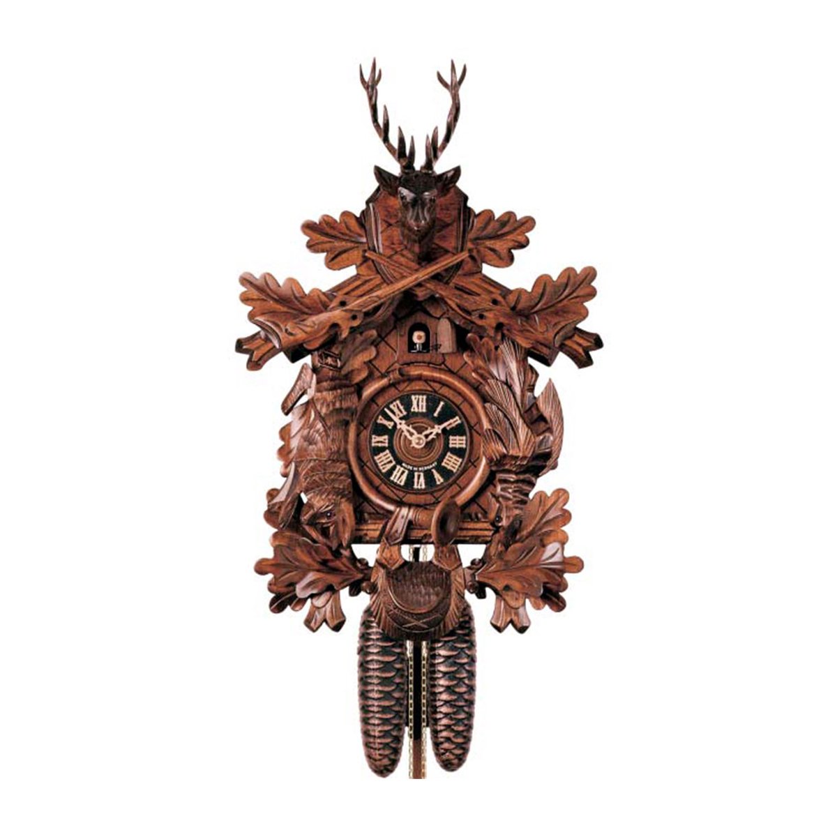 Furtwangen Koekoeksklok van SELVA - In traditionele Zwarte Woud-stijl - Gemaakt in Duitsland - 7-daags kettingaangedreven uurwerk - Koekoekssignaal en gongslag op het halve en hele uur. (Hoogte circa 48 cm) - C336407