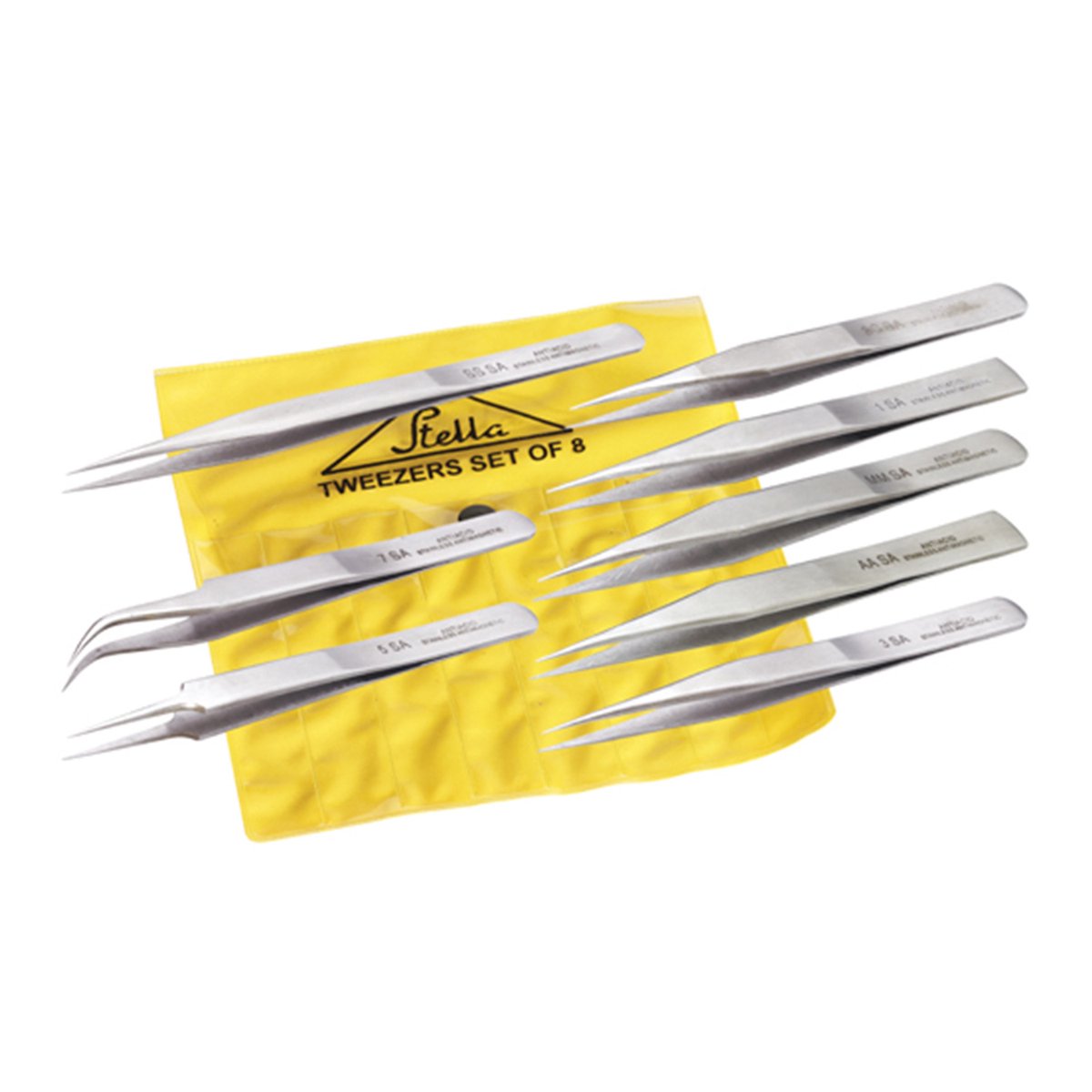 Selva Standard Pincetset - 8-delig - Roestvrij staal - In een praktische stoffen tas - Geschikt voor HORLOGEMAKERS - C339055