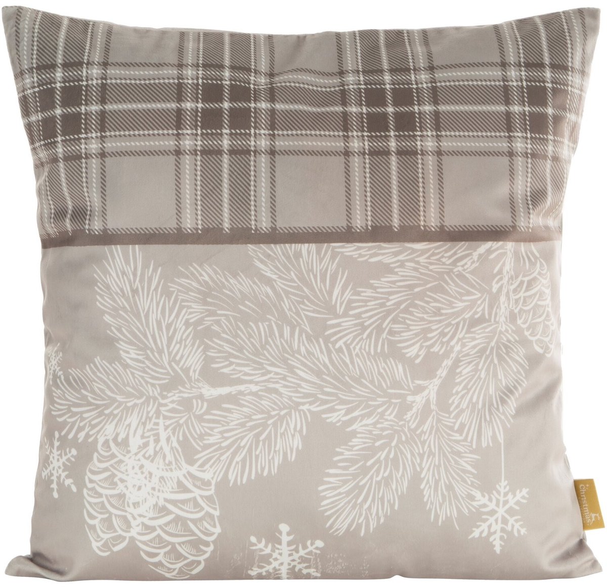HOLLY Kerstkussenhoes 60x60cm - Rustiek Ruit & Kerstboom Design