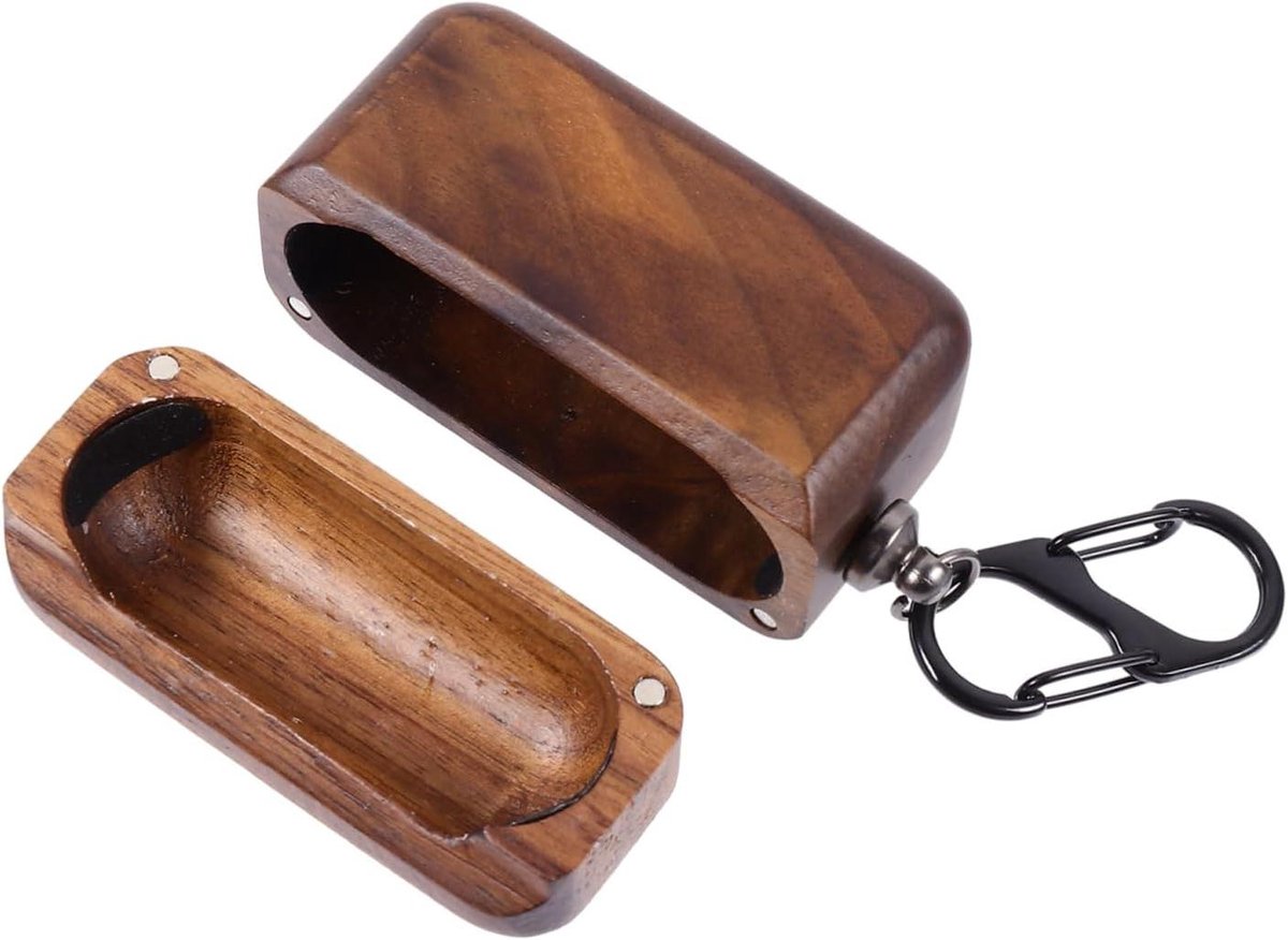 Allecto Plus - Houten opberghoesje voor oordopjes met beschermhoesje - duurzaam, handgemaakt, natuurlijk.