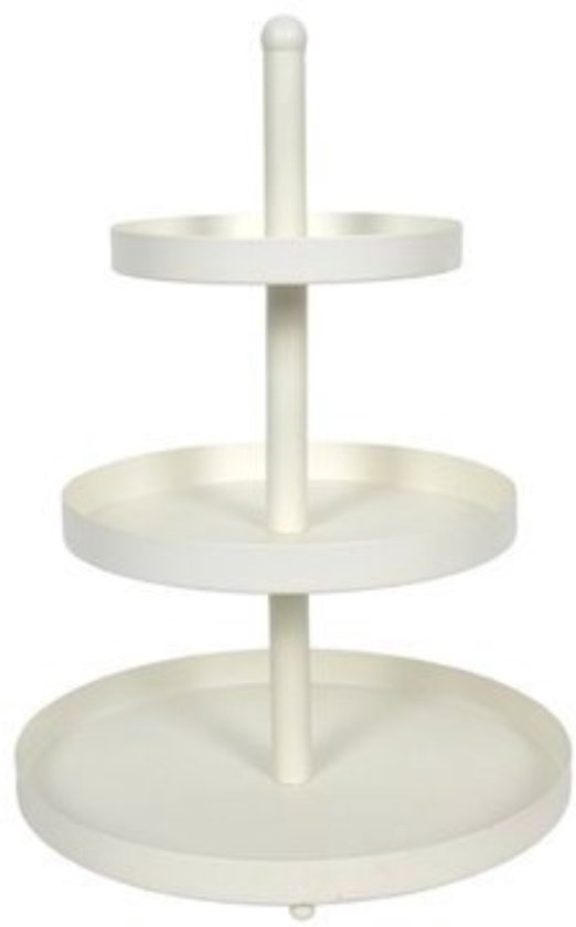 Cookinglife Etagère Metaal Wit – Ø 20, 25 & 30 cm – 3-Laags – 55 cm Hoog – Elegante Witte Serveertoren – Grote Diameter voor Ruime Presentatie – Geschikt voor High Tea, Taart, Kaas of Fruit – Eyecatcher voor Buffet of Tafel