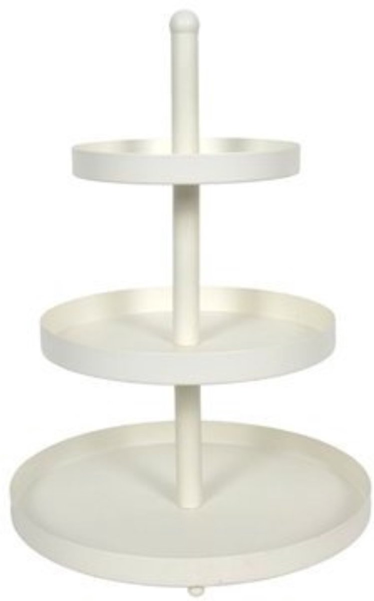 Cookinglife Etagère Metaal Wit – Ø 20, 25 & 30 cm – 3-Laags – 55 cm Hoog – Elegante Witte Serveertoren – Grote Diameter voor Ruime Presentatie – Geschikt voor High Tea, Taart, Kaas of Fruit – Eyecatcher voor Buffet of Tafel