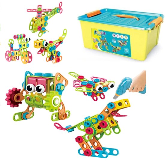 COIL Gereedschap speelgoed, Screw Jacks, bouwstenen, verbindende blokkenset, doe-het-zelf puzzel, Bouwset met Werkboor, Montessori Speelgoed, Educatief Speelgoed, 191 stucks