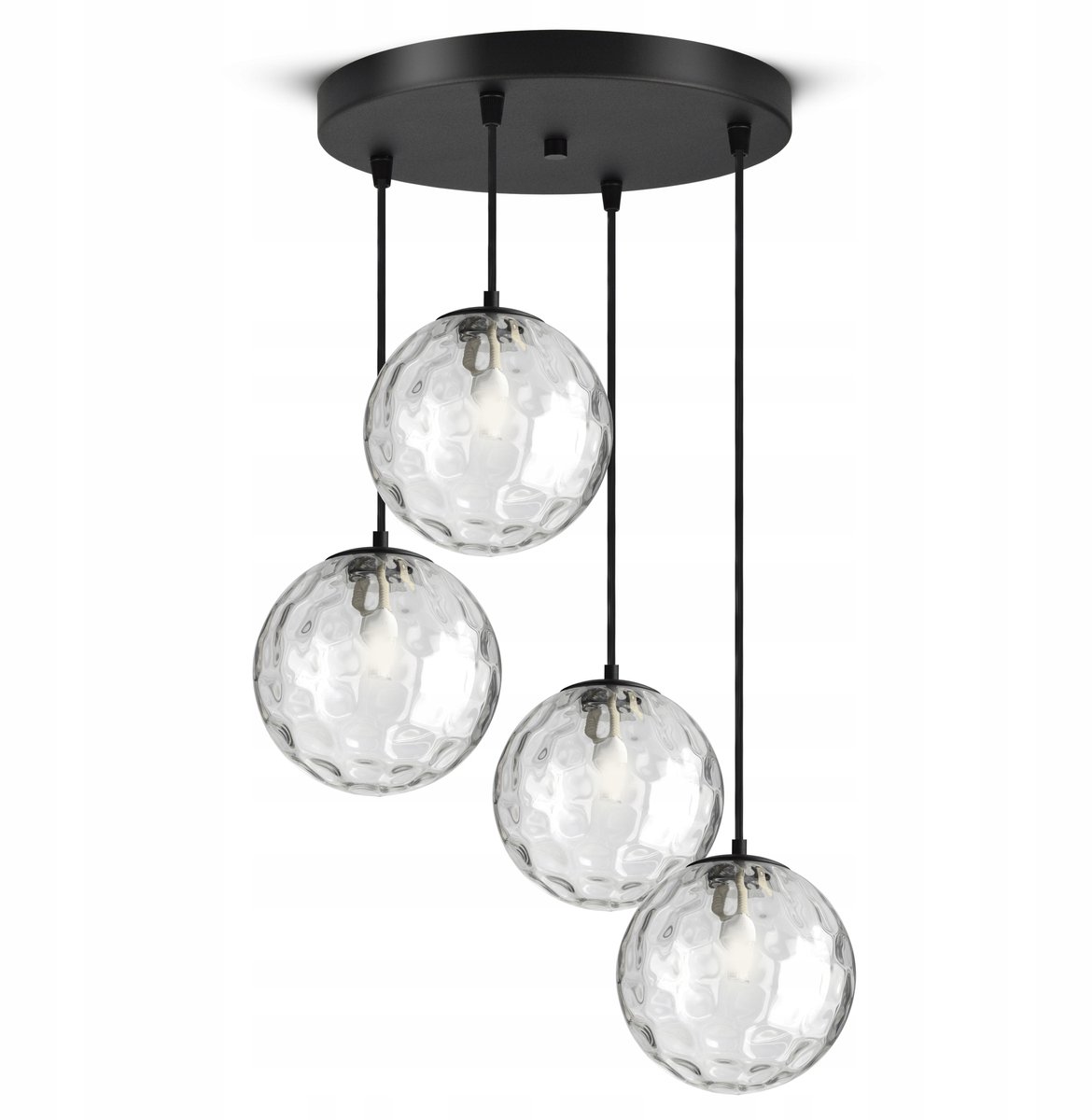 Hanglamp met 4 glazen bollen, helder, voor boven de eettafel