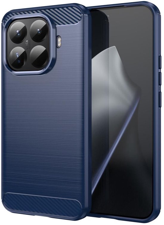 Coque en TPU brossé compatible avec le Xiaomi 15T Pro | Housse de protection | Couverture verso | TPU flexible | Carbone élégant | Fin | Bleu