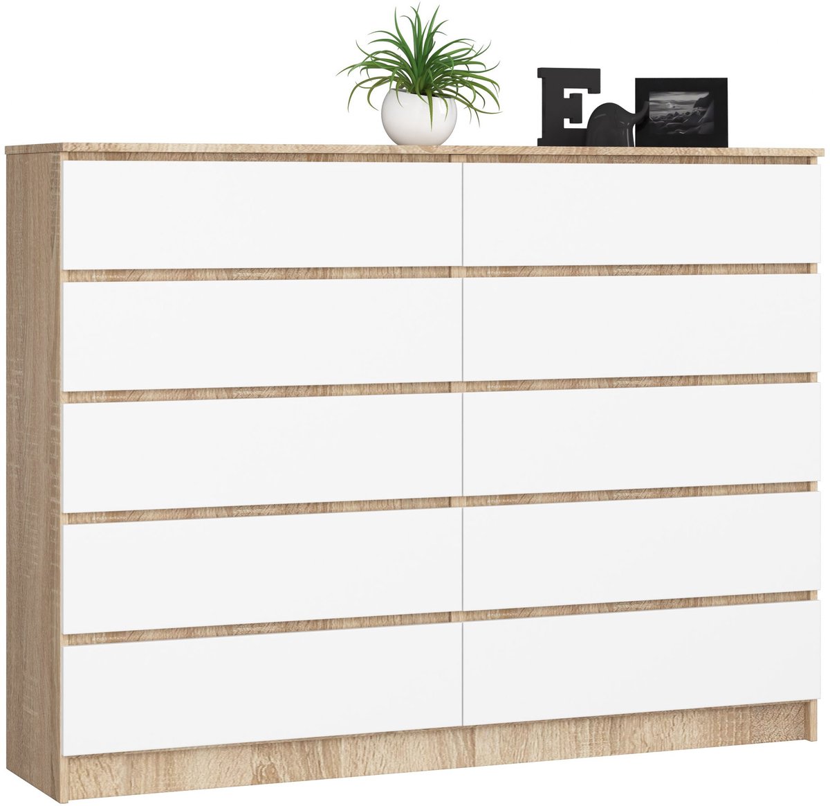 Akord Ladekast K160 met 10 Lades / AKORD Furniture Factory / Sonoma Eik - Wit / 160 x 121 x 40 cm