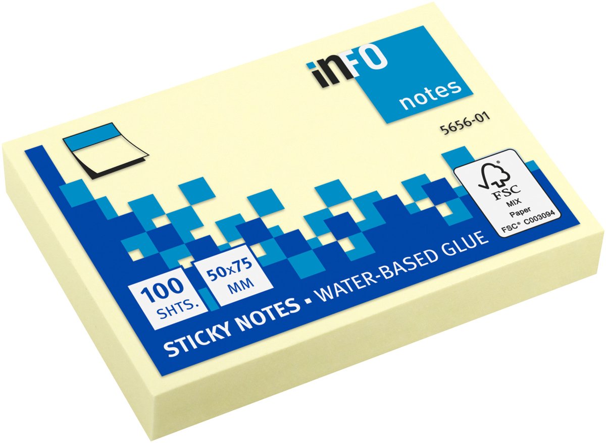 Info sticky notes - 100 vel - 50x75mm - geel - IN-5656-01