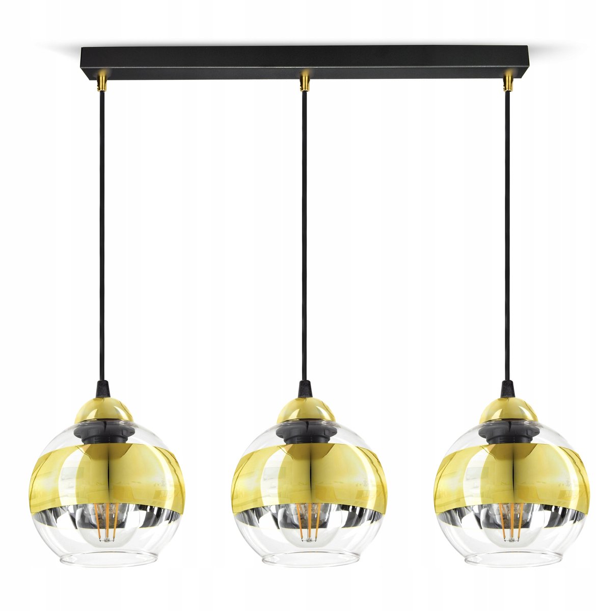 GLAS-BZ3 LED Plafondlamp Zwart Goud Glas 3xE27